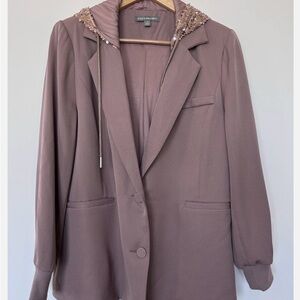 Kate & Mallory Womens Medium mauve  Hooded Sequins Blazer